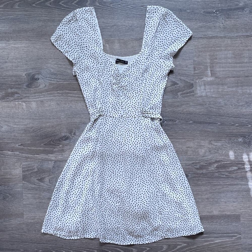 Abercrombie & Fitch Black + White Polkadot V Neck Mini Dress Sz XS Coquette